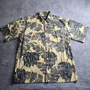 RIX Hawaiian Shirt Mens XL Black Yellow Leaves Banana Made In Hawaii S/S Resort